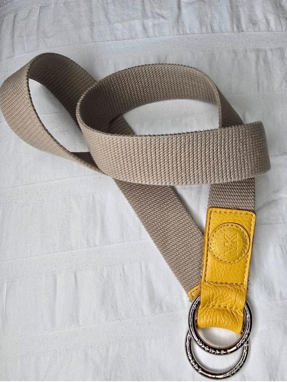 Michael Kors Beige Canvas Belt with Yellow Leather Accent